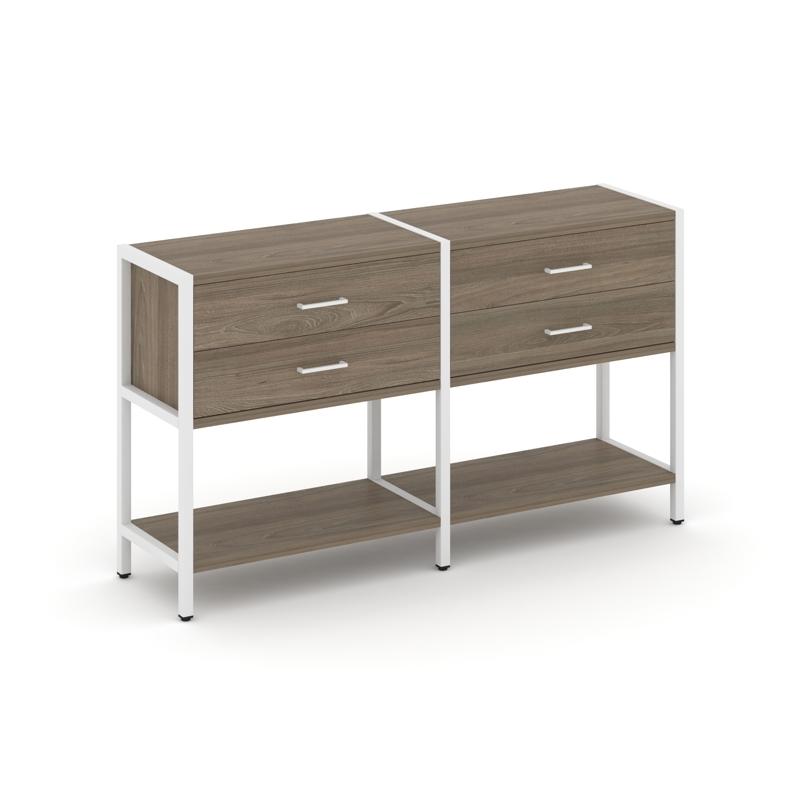 Shelf System Двухсекционный стеллаж двухярусный с ящиками SN.STM-222 Вяз Благородный/Металл Белый 15