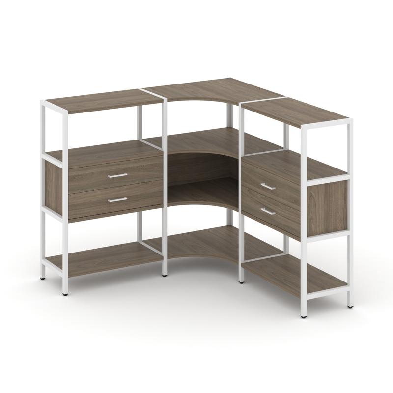 Shelf System Трехсекционный угловой стеллаж трехярусный с ящиками SN.STMU-331 Вяз Благородный/Металл