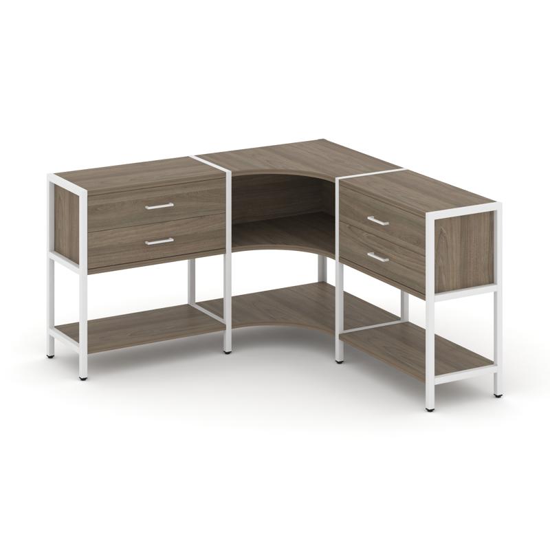 Shelf System Трехсекционный угловой стеллаж двухярусный с ящиками SN.STMU-231 Вяз Благородный/Металл