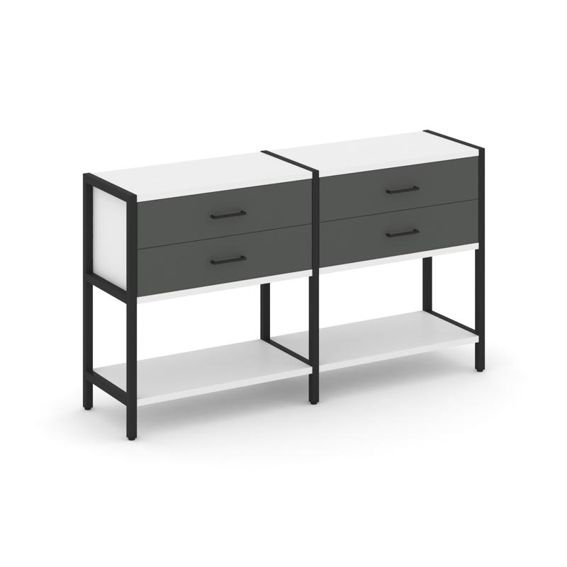 Shelf System Двухсекционный стеллаж двухярусный с ящиками SN.STM-222 Белый/Антрацит/Металл Черный 15