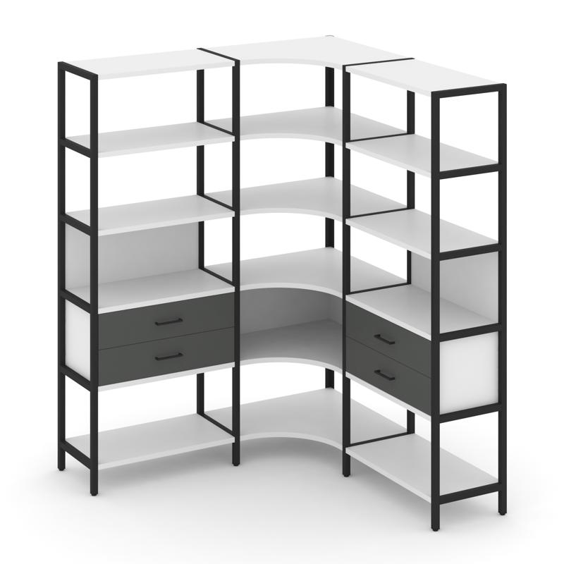 Shelf System Трехсекционный угловой стеллаж пятиярусный с ящиками SN.STMU-531 Белый/Антрацит/Металл
