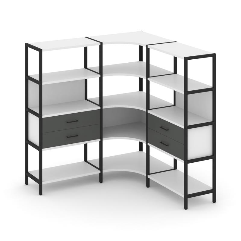 Shelf System Трехсекционный угловой стеллаж четырехярусный с ящиками SN.STMU-431 Белый/Антрацит/Мета
