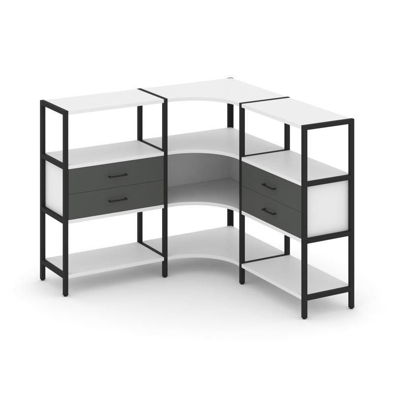 Shelf System Трехсекционный угловой стеллаж трехярусный с ящиками SN.STMU-331 Белый/Антрацит/Металл