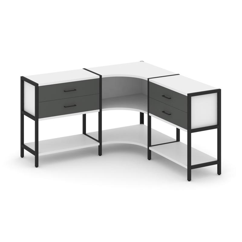 Shelf System Трехсекционный угловой стеллаж двухярусный с ящиками SN.STMU-231 Белый/Антрацит/Металл