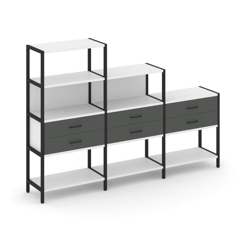 Shelf System Трехсекционный стеллаж четырех/трех/двухярусный с ящиками SN.STM-431 Белый/Антрацит/Мет