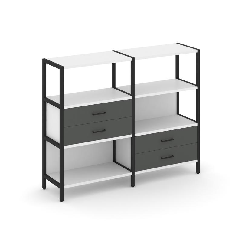 Shelf System Двухсекционный стеллаж трехярусный с ящиками SN.STM-323 Белый/Антрацит/Металл Черный 15