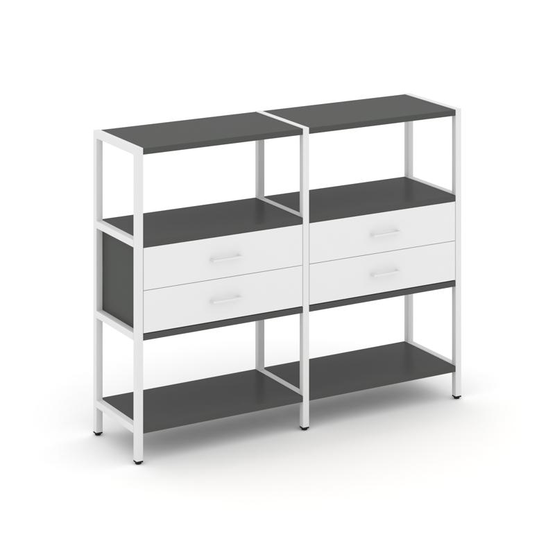 Shelf System Двухсекционный стеллаж трехярусный с ящиками SN.STM-322 Антрацит/Белый/Металл Белый 159