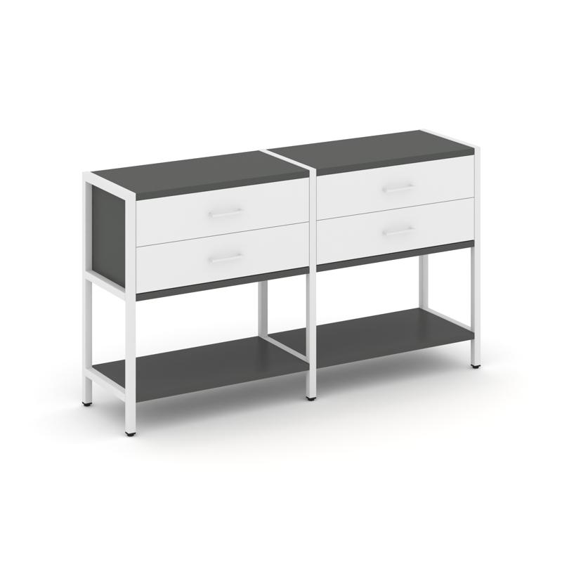 Shelf System Двухсекционный стеллаж двухярусный с ящиками SN.STM-222 Антрацит/Белый/Металл Белый 159