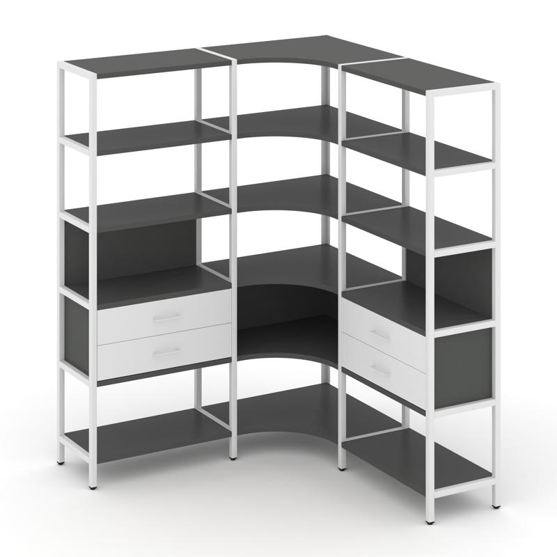 Shelf System Трехсекционный угловой стеллаж пятиярусный с ящиками SN.STMU-531 Антрацит/Белый/Металл