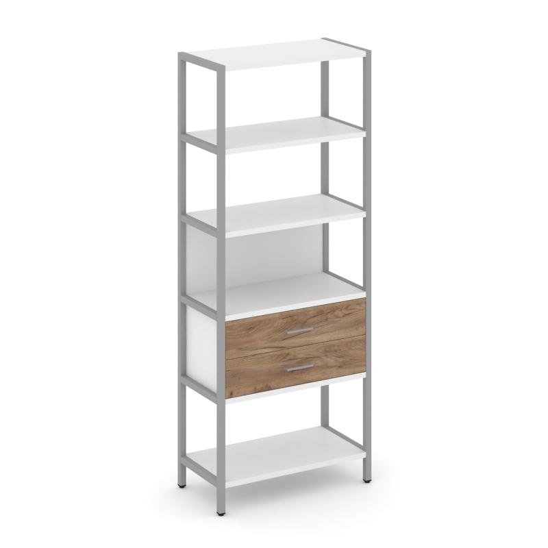 Shelf System Односекционный стеллаж пятиярусный с ящиками SN.STM-512 Белый/Дуб Табак/Металл Серый 81