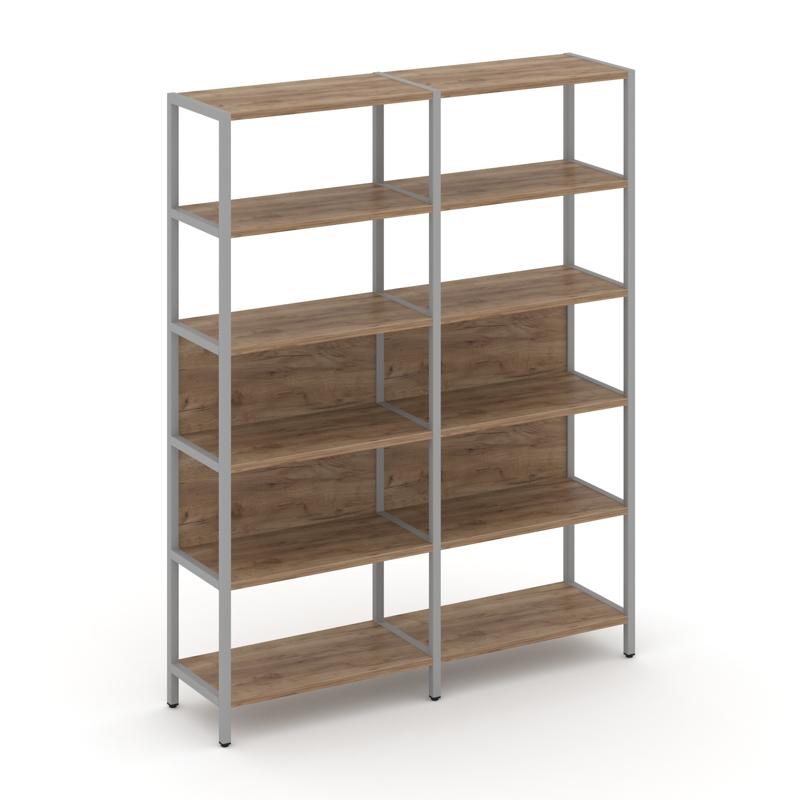 Shelf System Двухсекционный стеллаж пятиярусный SN.STM-521 Дуб Табак/Металл Серый 1590*400*1980