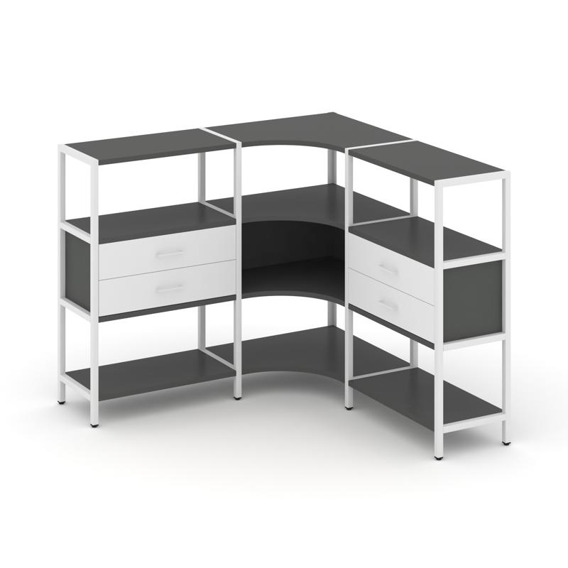 Shelf System Трехсекционный угловой стеллаж трехярусный с ящиками SN.STMU-331 Антрацит/Белый/Металл