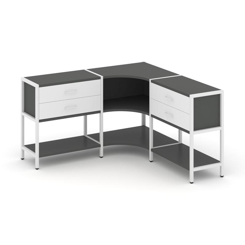 Shelf System Трехсекционный угловой стеллаж двухярусный с ящиками SN.STMU-231 Антрацит/Белый/Металл