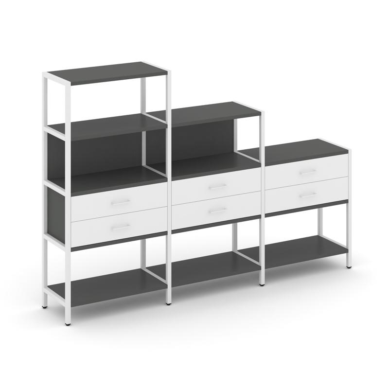 Shelf System Трехсекционный стеллаж четырех/трех/двухярусный с ящиками SN.STM-431 Антрацит/Белый/Мет