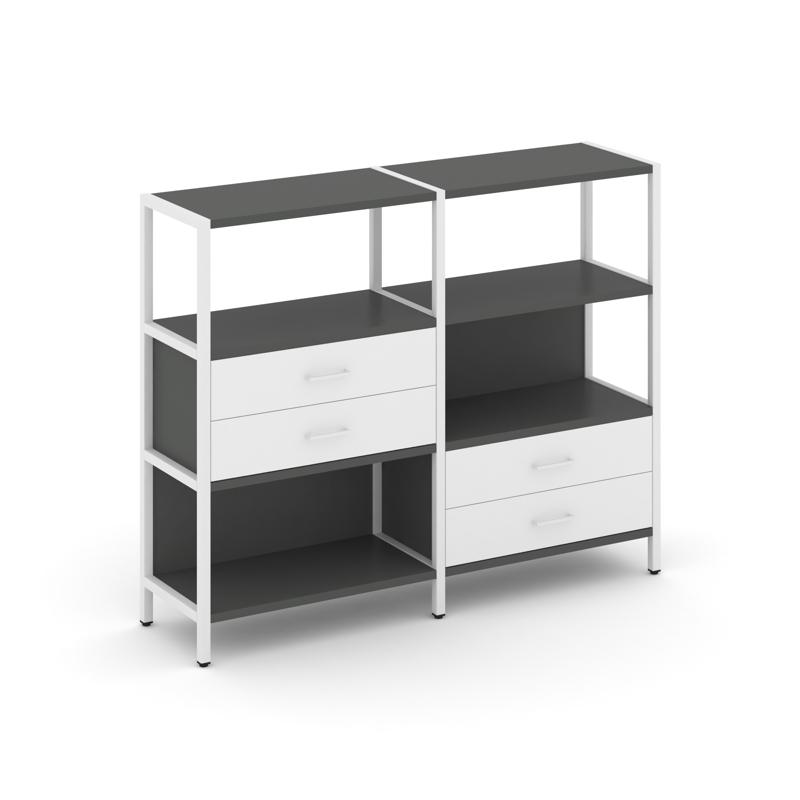 Shelf System Двухсекционный стеллаж трехярусный с ящиками SN.STM-323 Антрацит/Белый/Металл Белый 159