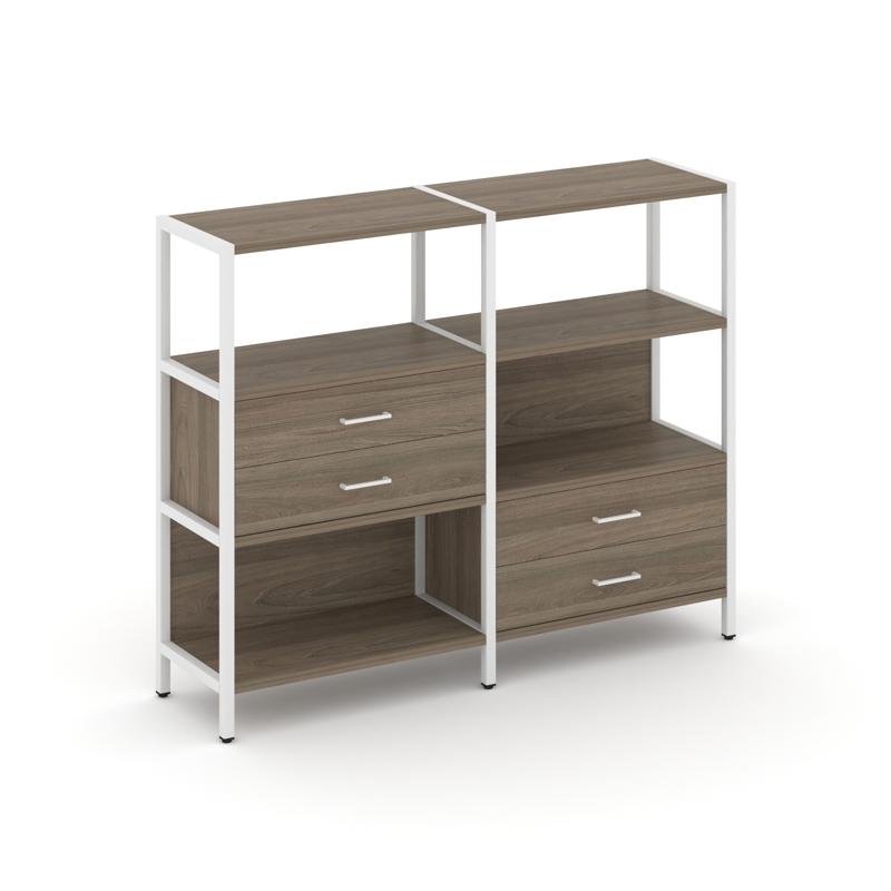 Shelf System Двухсекционный стеллаж трехярусный с ящиками SN.STM-323 Вяз Благородный/Металл Белый 15