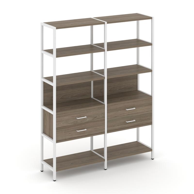 Shelf System Двухсекционный стеллаж пятиярусный с ящиками SN.STM-522 Вяз Благородный/Металл Белый 15