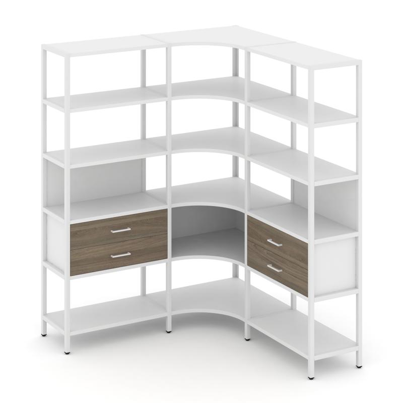 Shelf System Трехсекционный угловой стеллаж пятиярусный с ящиками SN.STMU-531 Белый/Вяз Благородный/