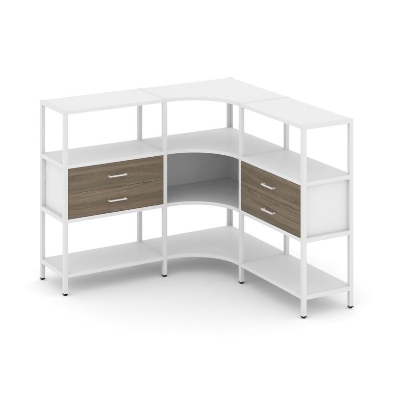 Shelf System Трехсекционный угловой стеллаж трехярусный с ящиками SN.STMU-331 Белый/Вяз Благородный/