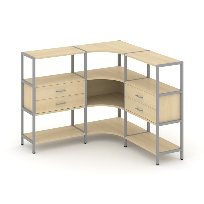 Shelf System Трехсекционный угловой стеллаж трехярусный с ящиками SN.STMU-331 Акация Лорка/Металл Се