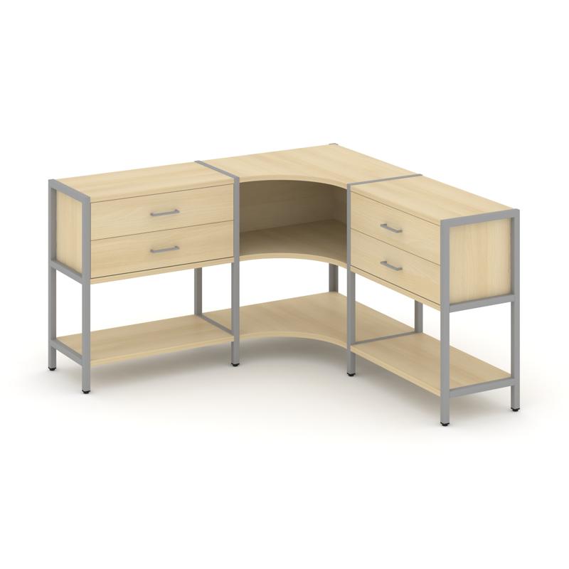 Shelf System Трехсекционный угловой стеллаж двухярусный с ящиками SN.STMU-231 Акация Лорка/Металл Се