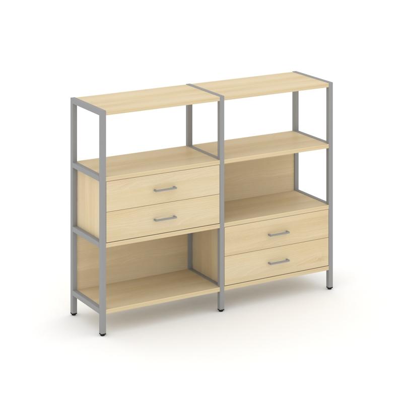 Shelf System Двухсекционный стеллаж трехярусный с ящиками SN.STM-323 Акация Лорка/Металл Серый 1590*