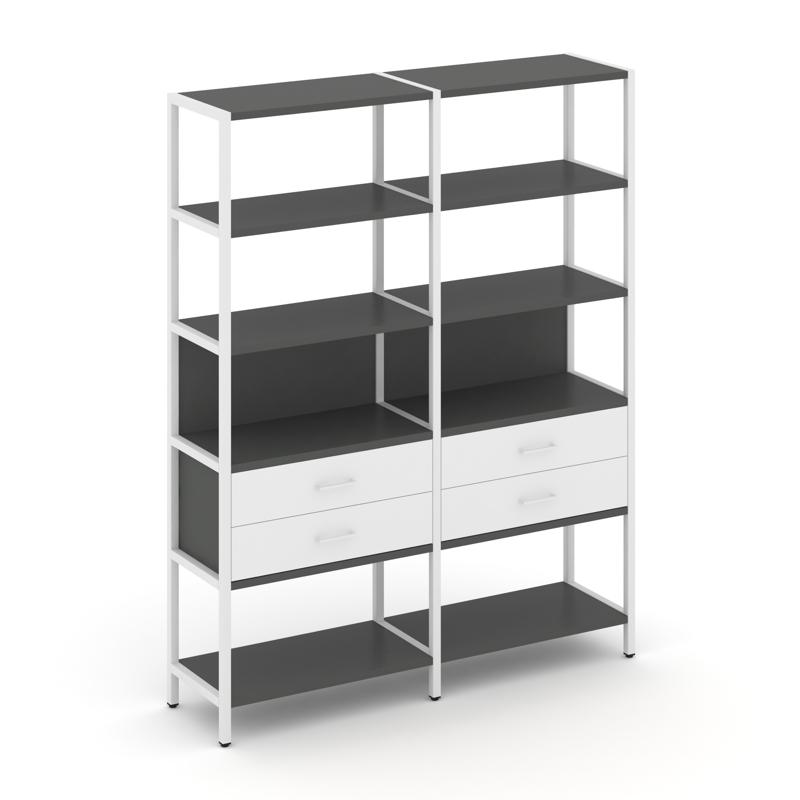 Shelf System Двухсекционный стеллаж пятиярусный с ящиками SN.STM-522 Антрацит/Белый/Металл Белый 159