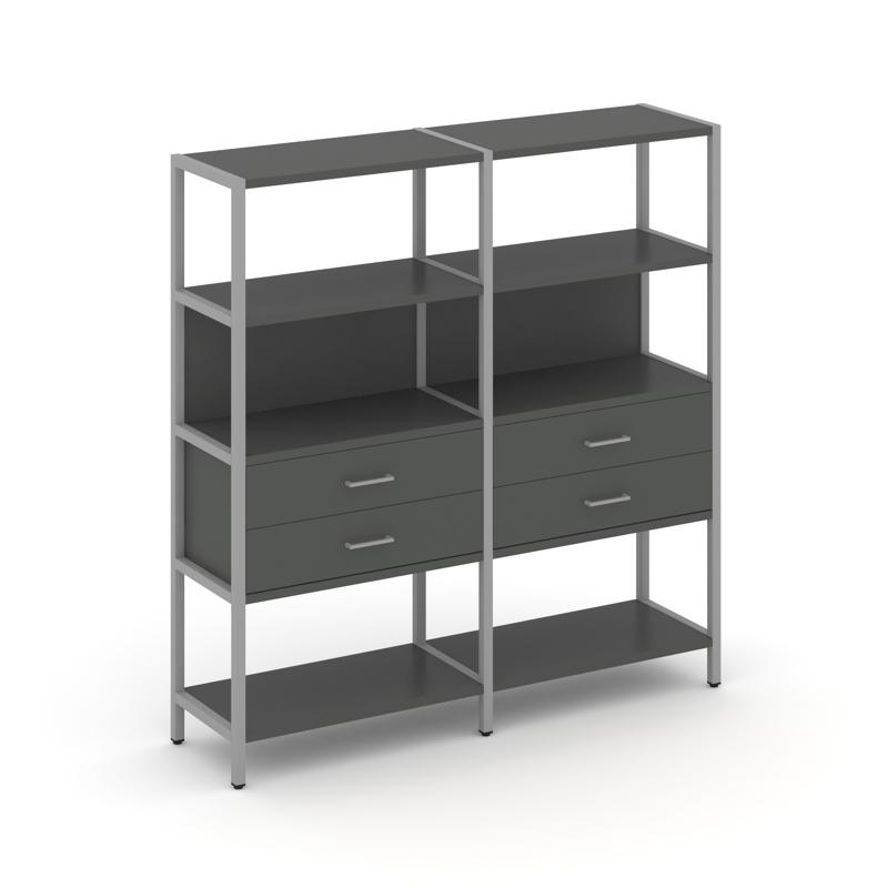 Shelf System Двухсекционный стеллаж четырехярусный с ящиками SN.STM-422 Антрацит/Металл Серый 1590*4