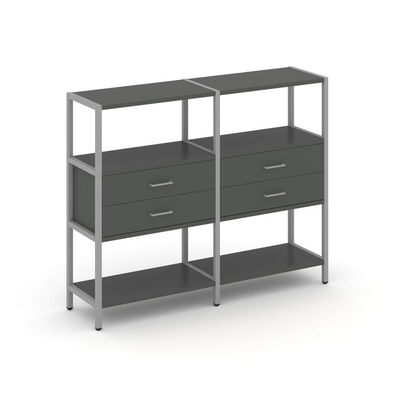Shelf System Двухсекционный стеллаж трехярусный с ящиками SN.STM-322 Антрацит/Металл Серый 1590*400*