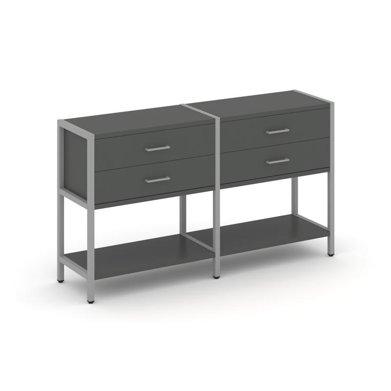 Shelf System Двухсекционный стеллаж двухярусный с ящиками SN.STM-222 Антрацит/Металл Серый 1590*400*