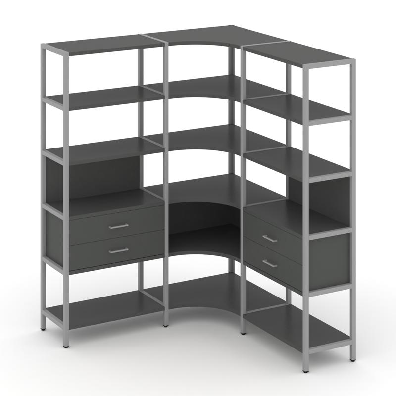 Shelf System Трехсекционный угловой стеллаж пятиярусный с ящиками SN.STMU-531 Антрацит/Металл Серый