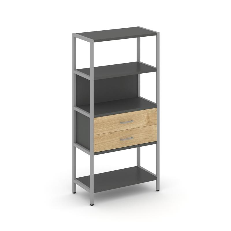 Shelf System Односекционный стеллаж четырехярусный с ящиками SN.STM-412 Антрацит/Тиквуд Светлый/Мета