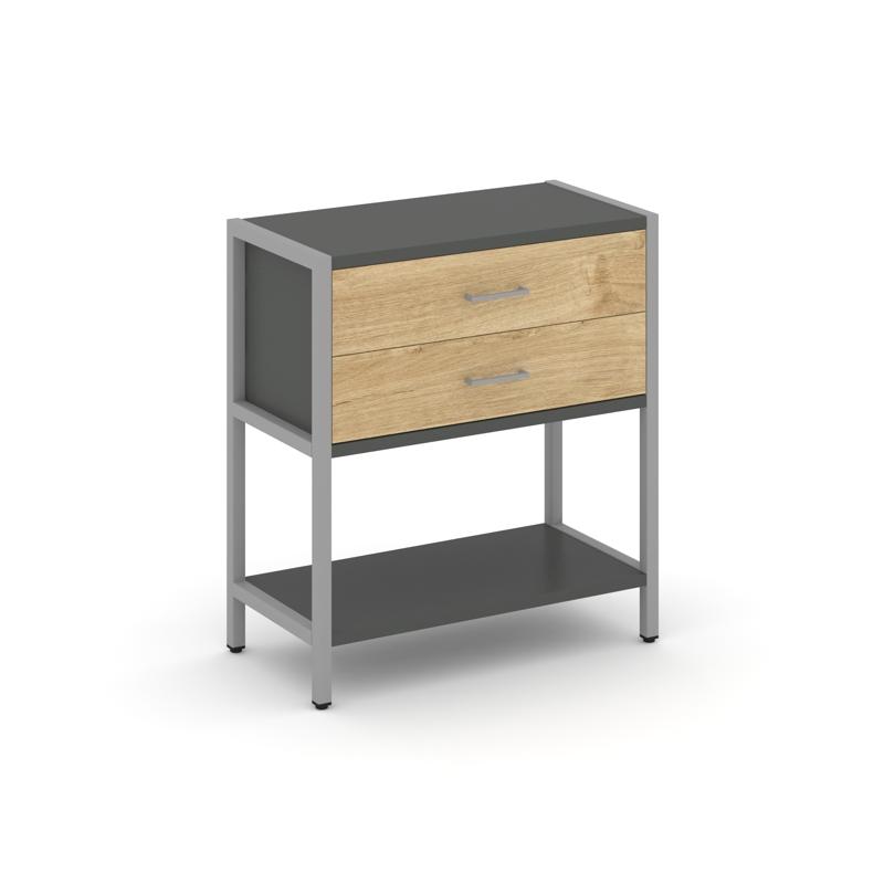 Shelf System Односекционный стеллаж двухярусный с ящиками SN.STM-212 Антрацит/Тиквуд Светлый/Металл