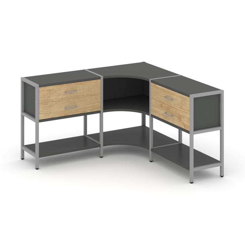 Shelf System Трехсекционный угловой стеллаж двухярусный с ящиками SN.STMU-231 Антрацит/Тиквуд Светлы