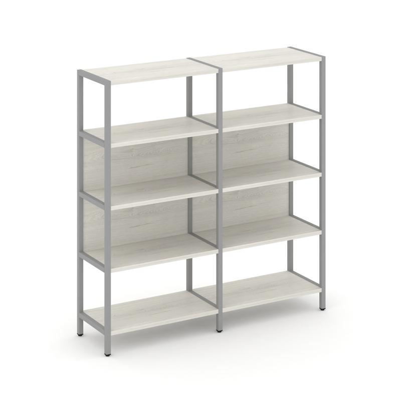 Shelf System Двухсекционный стеллаж четырехярусный SN.STM-421 Дуб Наварра/Металл Серый 1590*400*1613