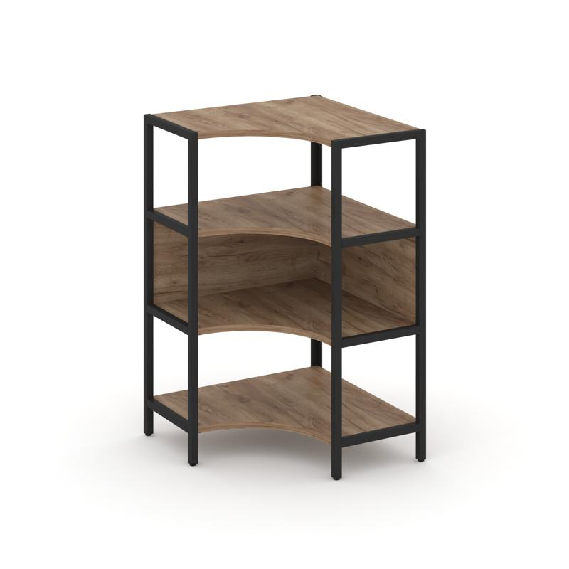 Shelf System Односекционный угловой стеллаж трехярусный SN.STMU-311 Дуб Табак/Металл Черный 810*810*