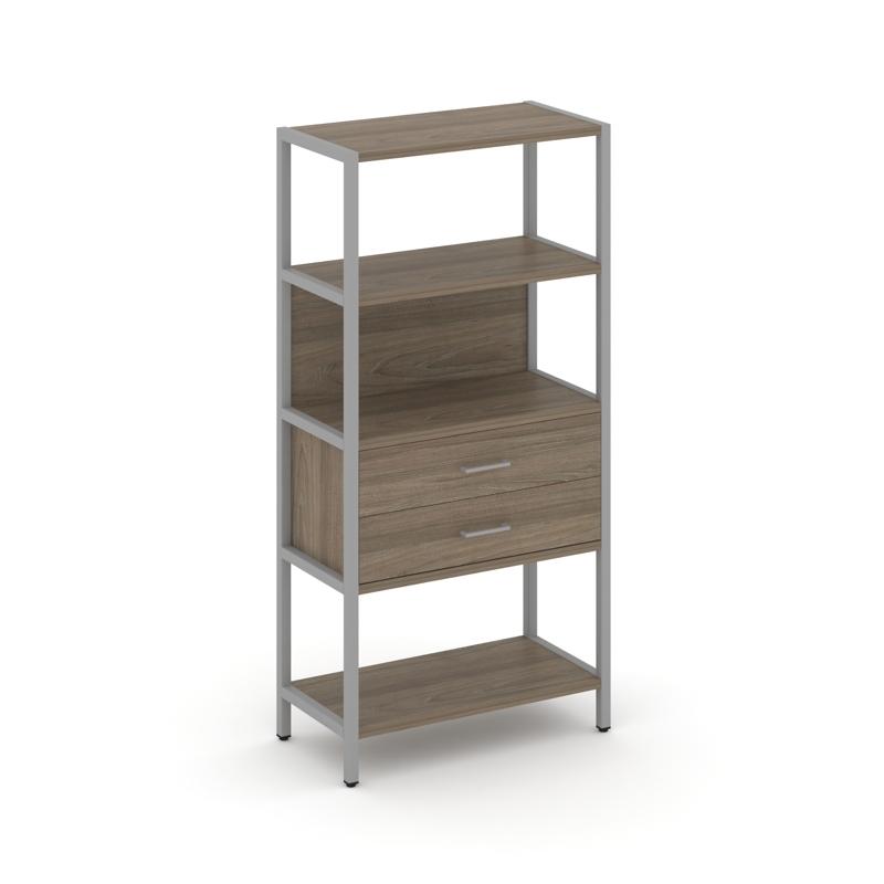 Shelf System Односекционный стеллаж четырехярусный с ящиками SN.STM-412 Вяз Благородный/Металл Серый