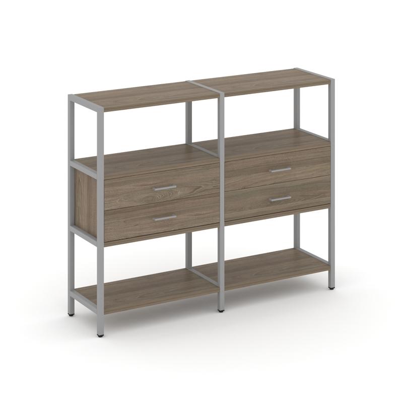 Shelf System Двухсекционный стеллаж трехярусный с ящиками SN.STM-322 Вяз Благородный/Металл Серый 15