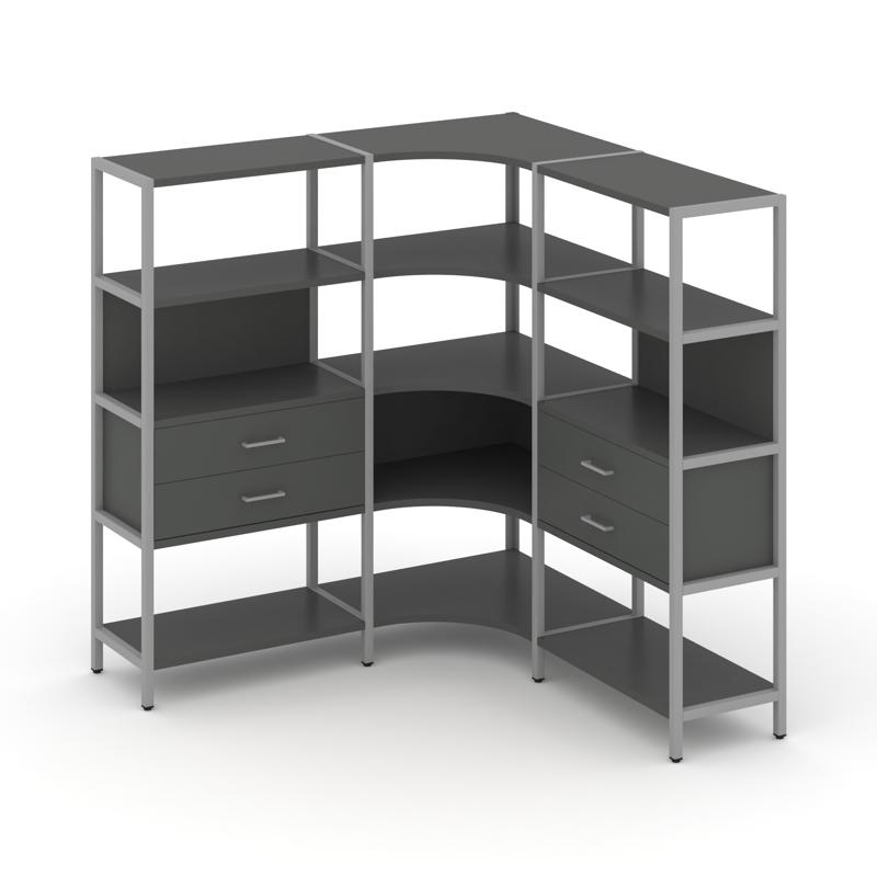 Shelf System Трехсекционный угловой стеллаж четырехярусный с ящиками SN.STMU-431 Антрацит/Металл Сер