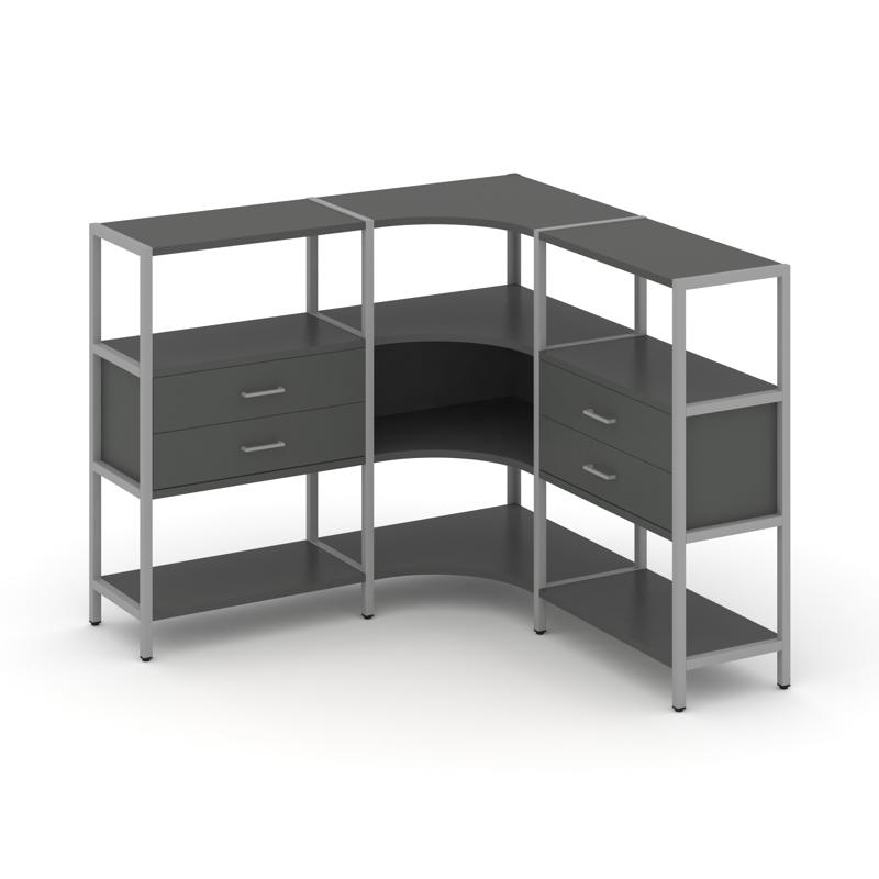 Shelf System Трехсекционный угловой стеллаж трехярусный с ящиками SN.STMU-331 Антрацит/Металл Серый