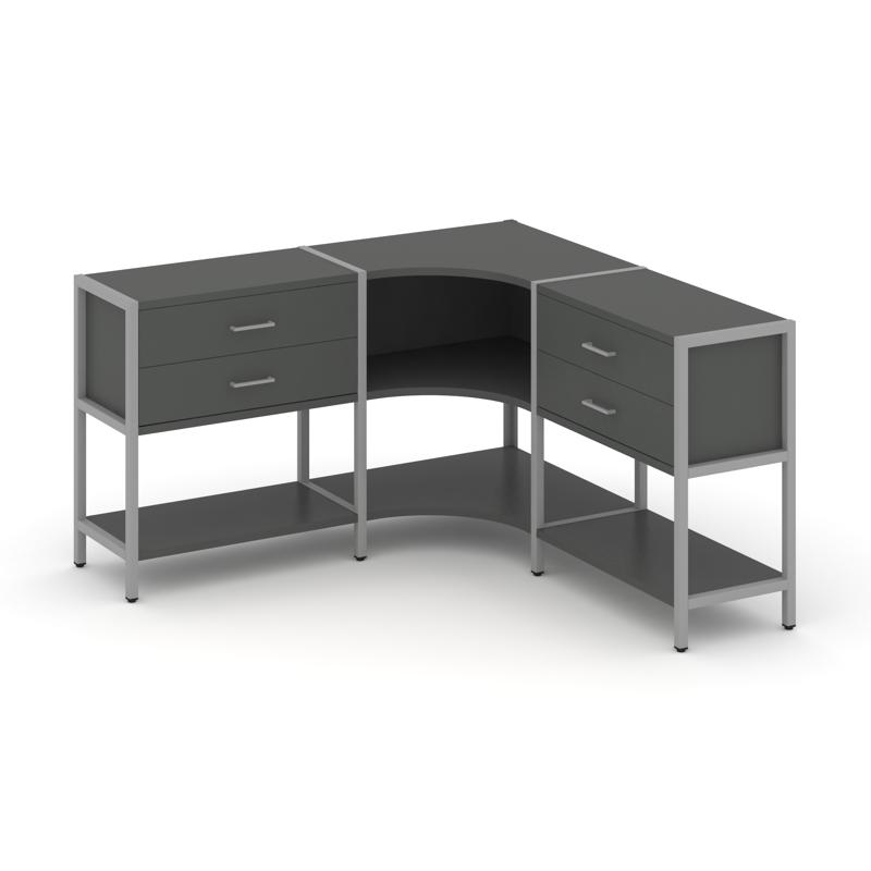 Shelf System Трехсекционный угловой стеллаж двухярусный с ящиками SN.STMU-231 Антрацит/Металл Серый