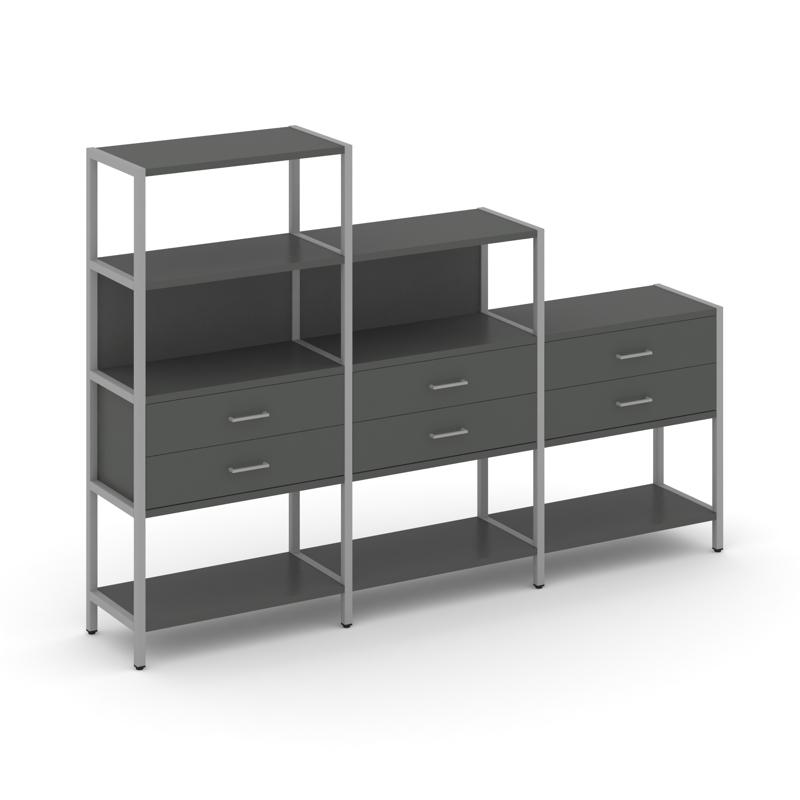 Shelf System Трехсекционный стеллаж четырех/трех/двухярусный с ящиками SN.STM-431 Антрацит/Металл Се