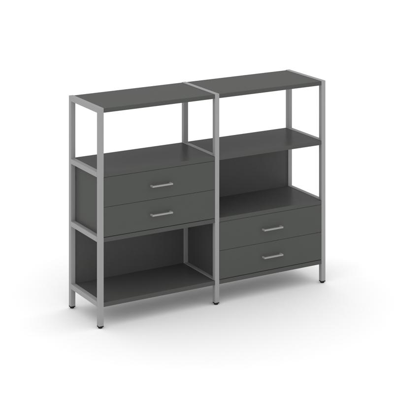 Shelf System Двухсекционный стеллаж трехярусный с ящиками SN.STM-323 Антрацит/Металл Серый 1590*400*