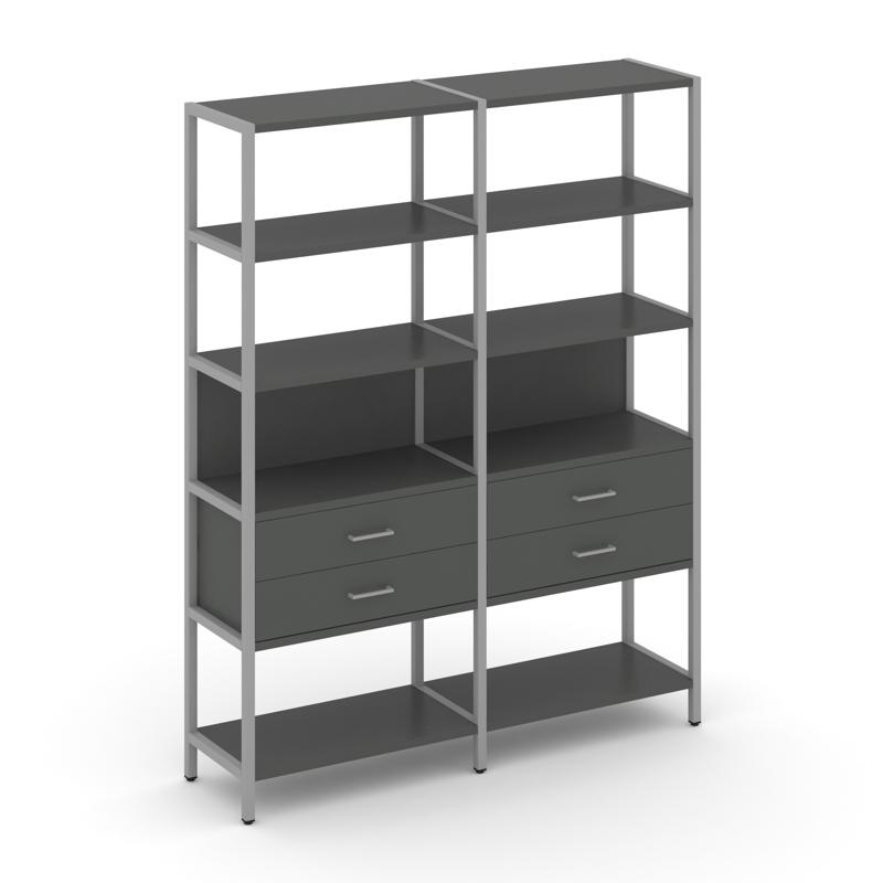 Shelf System Двухсекционный стеллаж пятиярусный с ящиками SN.STM-522 Антрацит/Металл Серый 1590*400*