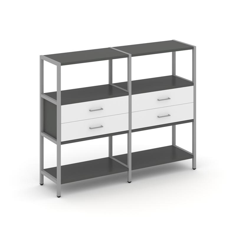 Shelf System Двухсекционный стеллаж трехярусный с ящиками SN.STM-322 Антрацит/Белый/Металл Серый 159