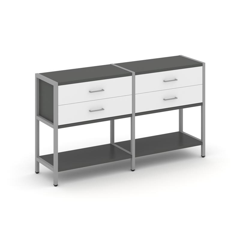 Shelf System Двухсекционный стеллаж двухярусный с ящиками SN.STM-222 Антрацит/Белый/Металл Серый 159