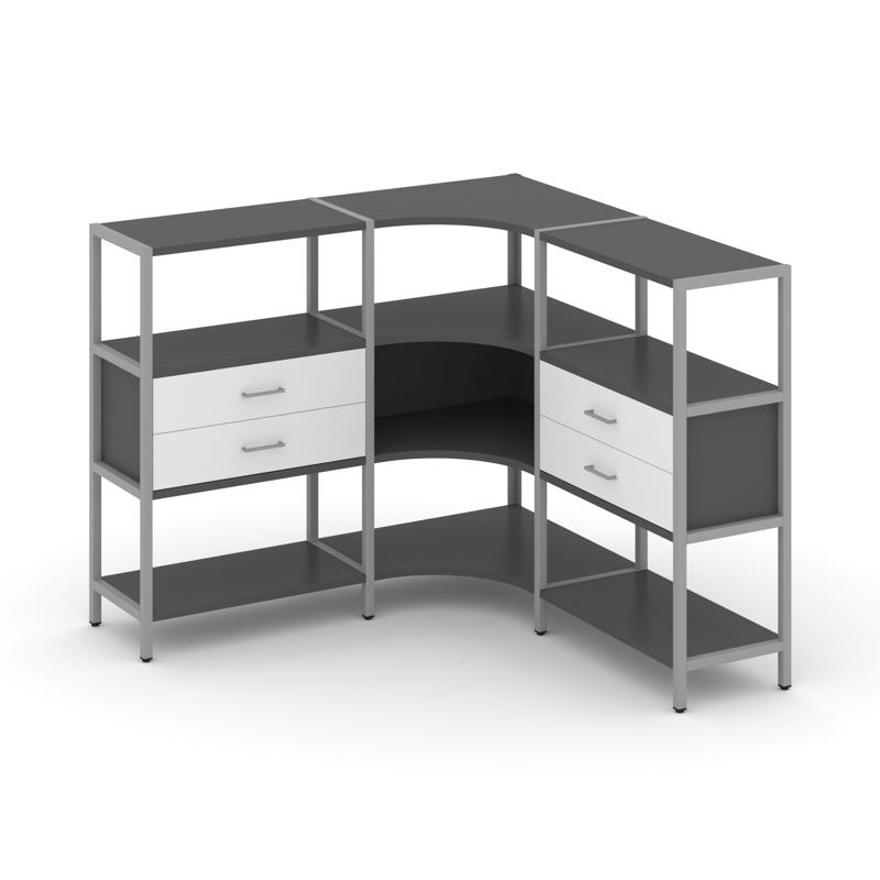 Shelf System Трехсекционный угловой стеллаж трехярусный с ящиками SN.STMU-331 Антрацит/Белый/Металл