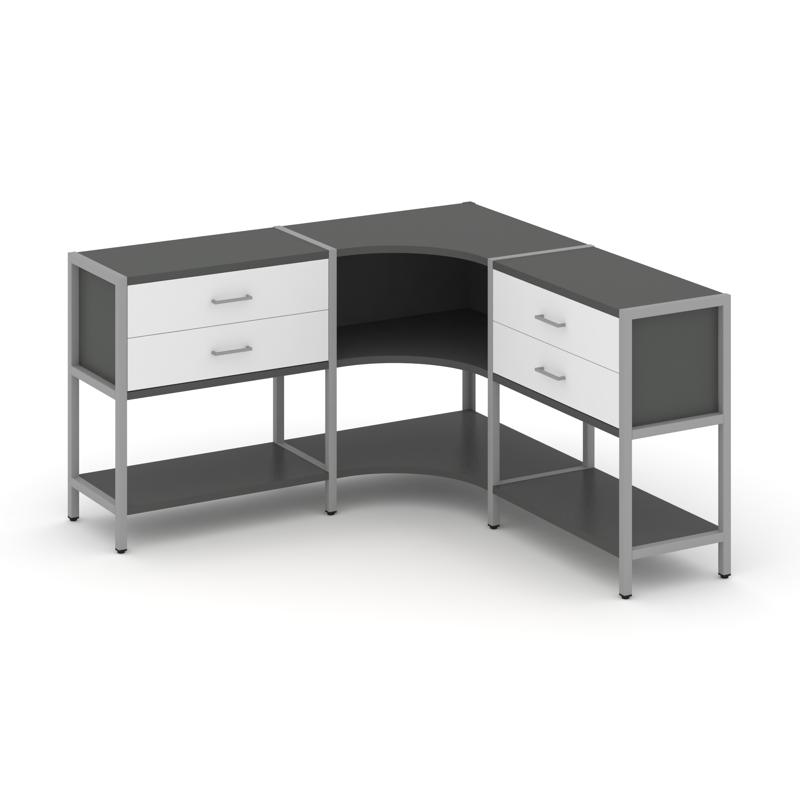 Shelf System Трехсекционный угловой стеллаж двухярусный с ящиками SN.STMU-231 Антрацит/Белый/Металл