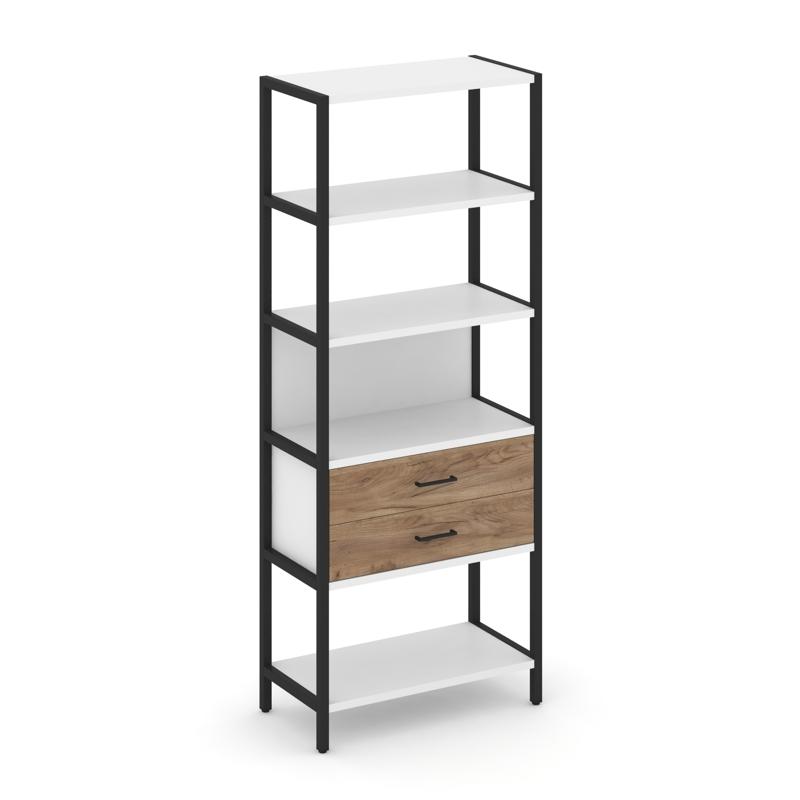 Shelf System Односекционный стеллаж пятиярусный с ящиками SN.STM-512 Белый/Дуб Табак/Металл Черный 8
