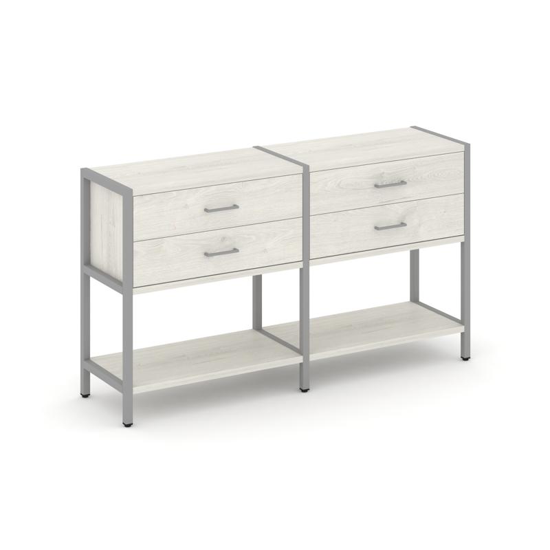 Shelf System Двухсекционный стеллаж двухярусный с ящиками SN.STM-222 Дуб Наварра/Металл Серый 1590*4